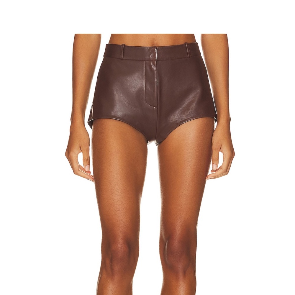 LAMARQUE High Waist Dark Brown Leather Shorts